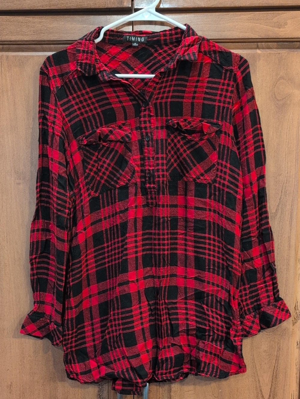 Timing Red & Black Plaid Women's Tunic Shirt